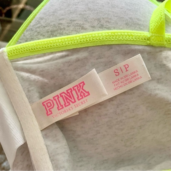 VS Heather Grey Neon Yellow Green Strappy Push-Up Padded Bralette Panty Set - Picture 8 of 14